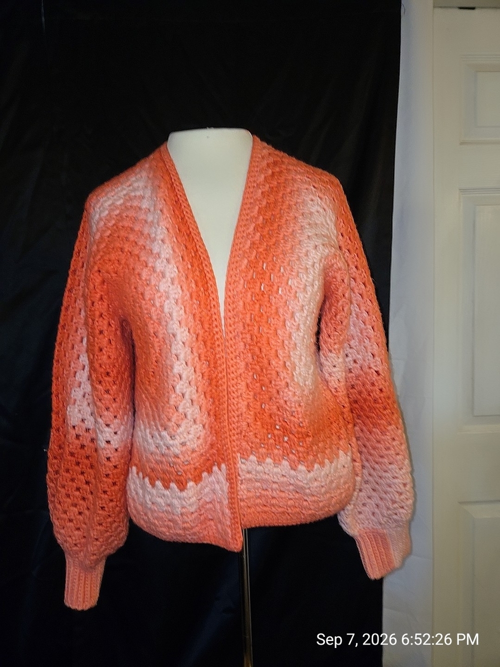 Women's Gradient Crochet Cardigan Sweater - Coral Pink